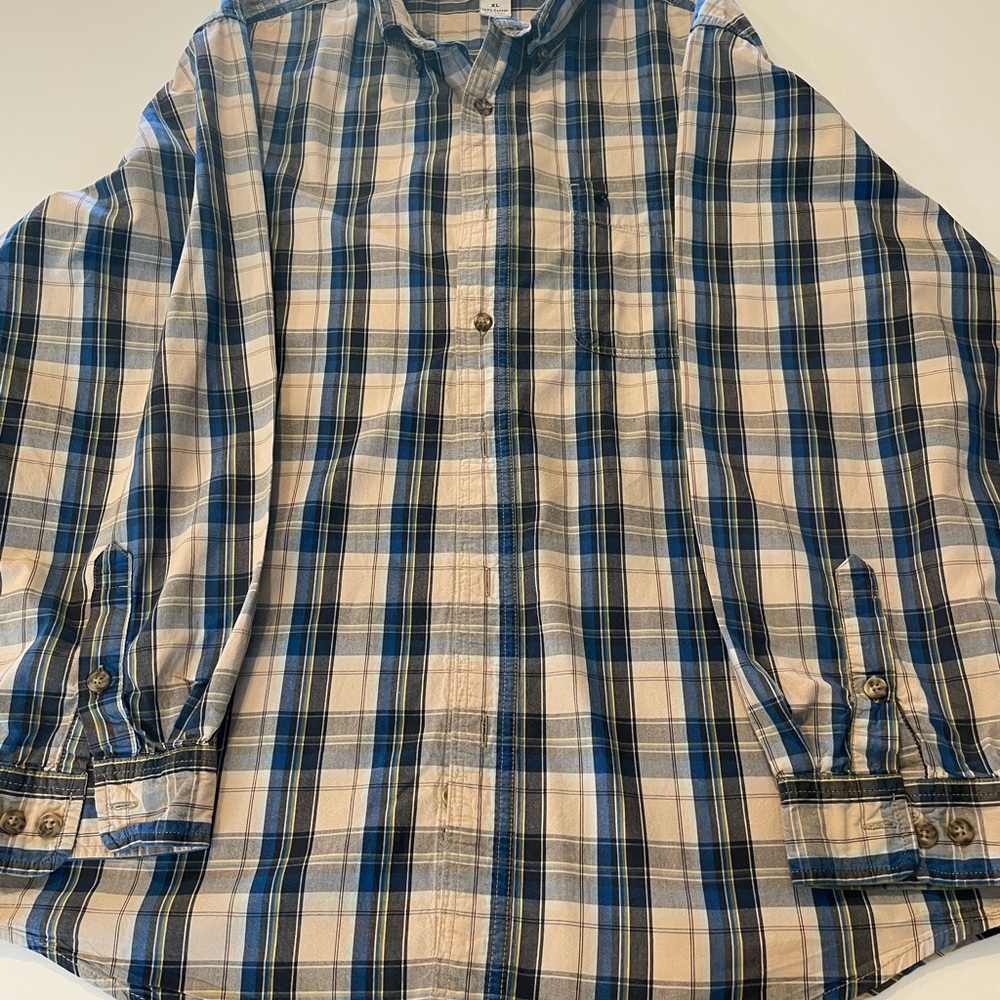 Carhartt Mens XL Blue Plaid Button Down Casual Shirt